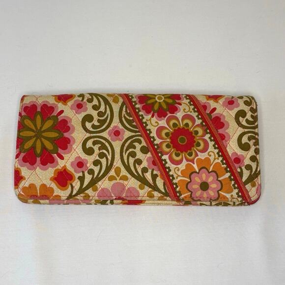 Vera Bradley Folkloric Travel Wallet Organizer Pink Green Floral Retired 2011 - Picture 1 of 11